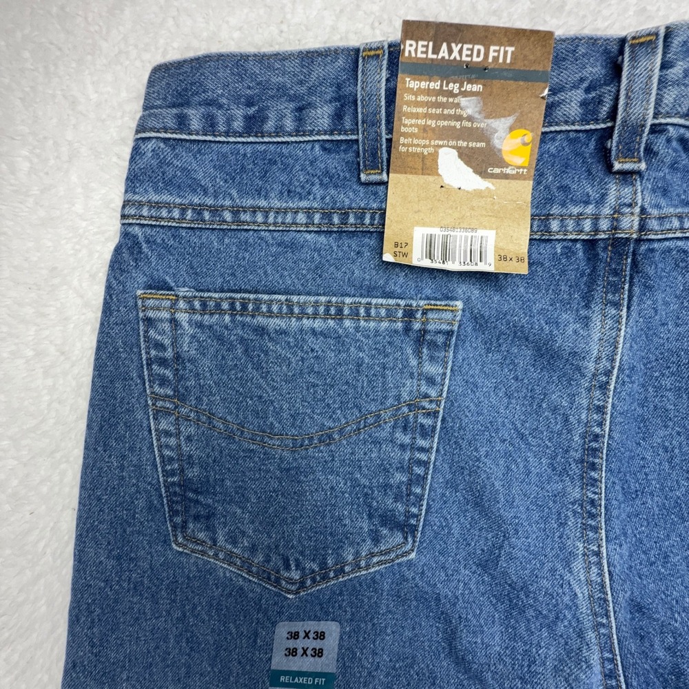 Carhartt Relaxed Fit Tapered Leg Denim Jeans Men 38x38 B17 STW Stonewash NWT NOS